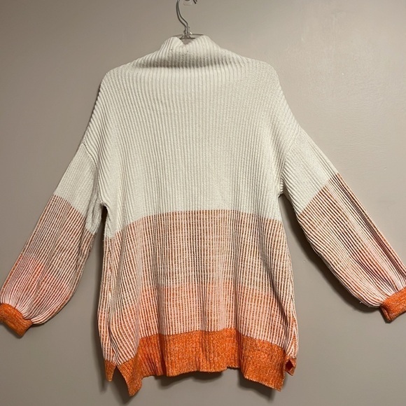 Soft Surroundings Porto White & Orange Ombré Cowl Neck Rib Sweater Puffed Sleeve - Picture 8 of 14